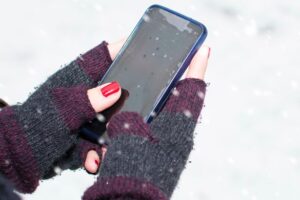 Phone out on a cold weather