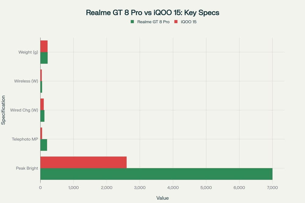 Key specifications comparison between Realme GT 8 Pro and iQOO 15 smartphones