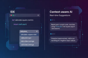 AI writing tools for developers integrated into IDE showing real-time code suggestions and autocomplete