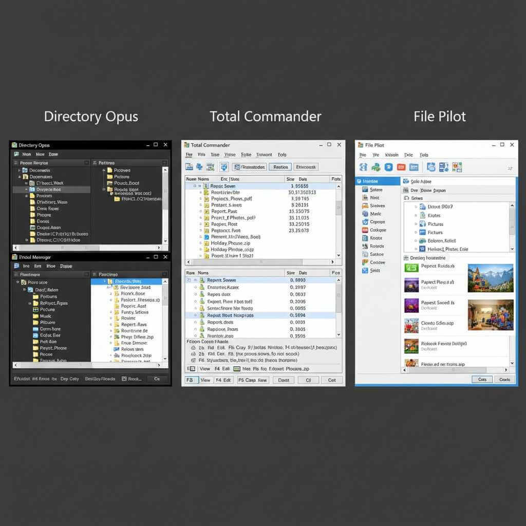 Comparison of third-party file managers including Directory Opus, Total Commander, and File Pilot