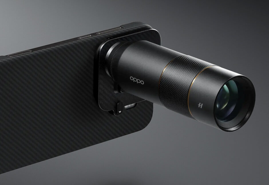 OPPO Find X9 Pro with Hasselblad Teleconverter 230mm telephoto lens attachment for professional photography