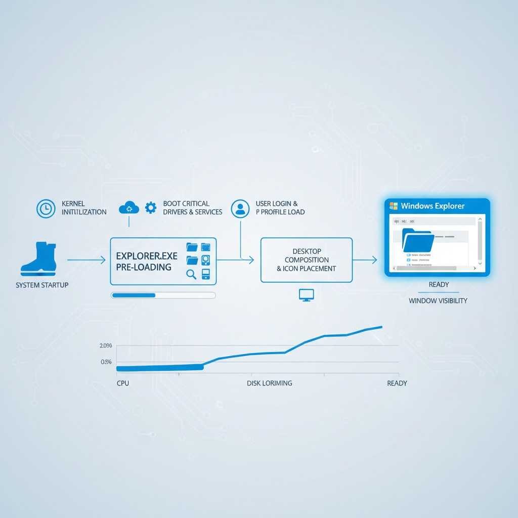 Timeline visualization of Windows Explorer preloading feature process from startup to window display