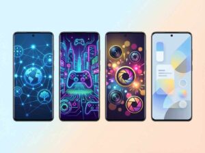 Four Android phones side by side representing HyperOS, OriginOS, ColorOS and OxygenOS.