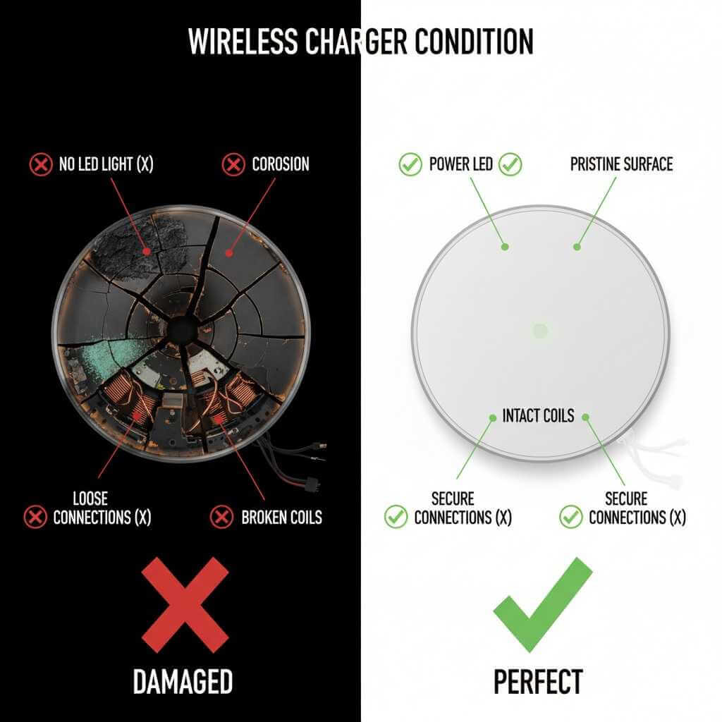 Infographic showing visual signs that indicate a wireless charging pad needs to be replaced