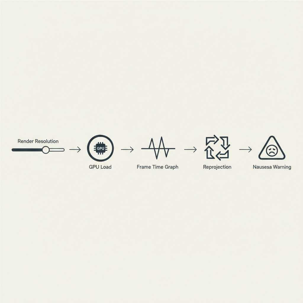Diagram showing how higher VR resolution can increase GPU load and trigger reprojection.
