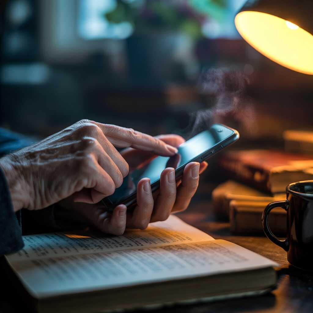 Hands holding a phone steady while tapping to focus for a photo