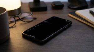 OLED phone showing a black background dark mode interface to reduce battery drain