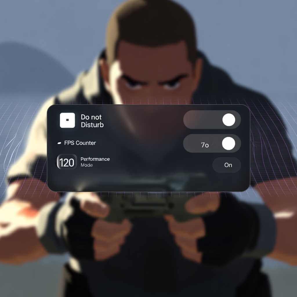 Android Game Dashboard-style overlay with FPS counter and Do Not Disturb toggles