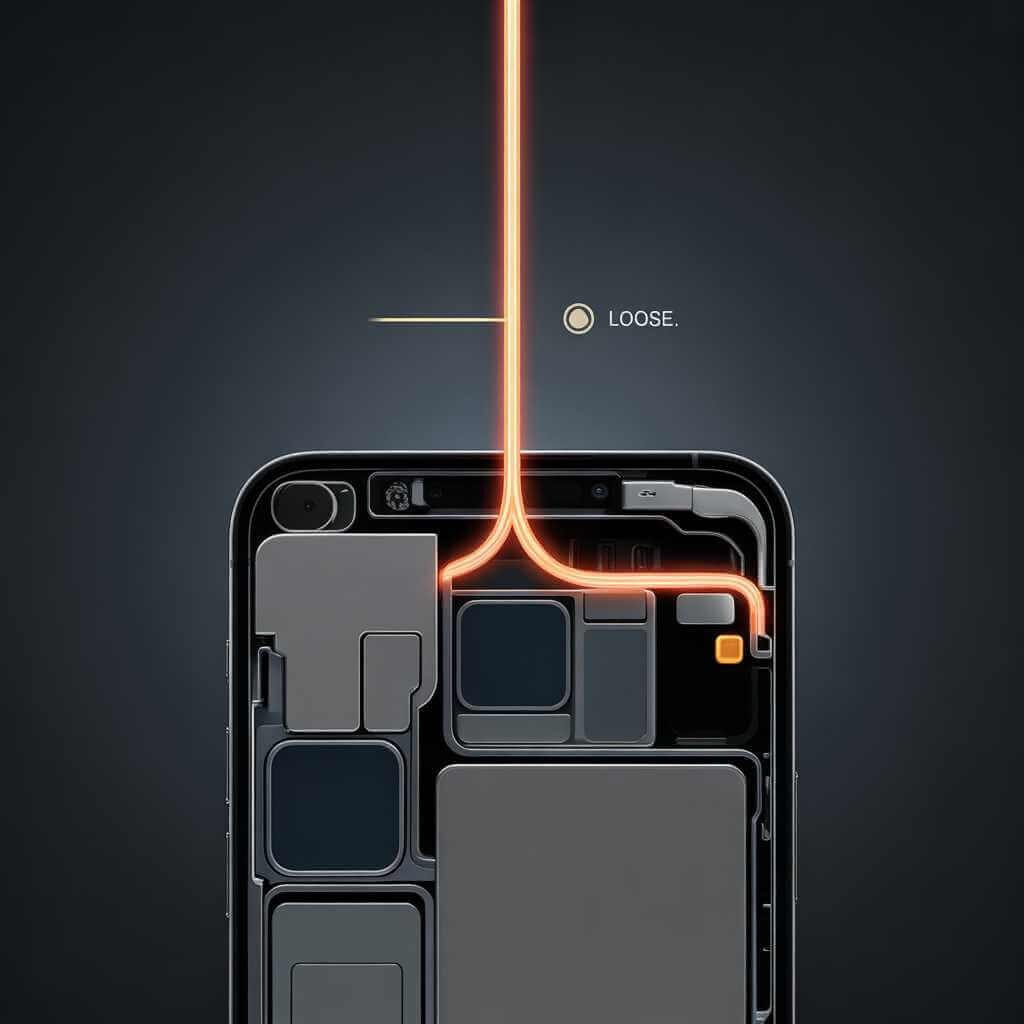 Phone internal view highlighting a loose antenna connection