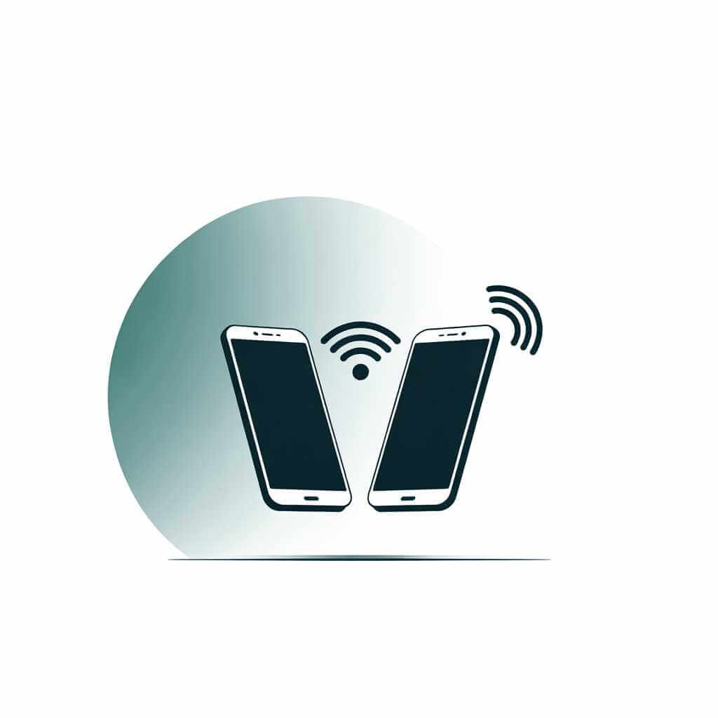 Two smartphones connected by Wi‑Fi and cellular networks for push-to-talk communication.