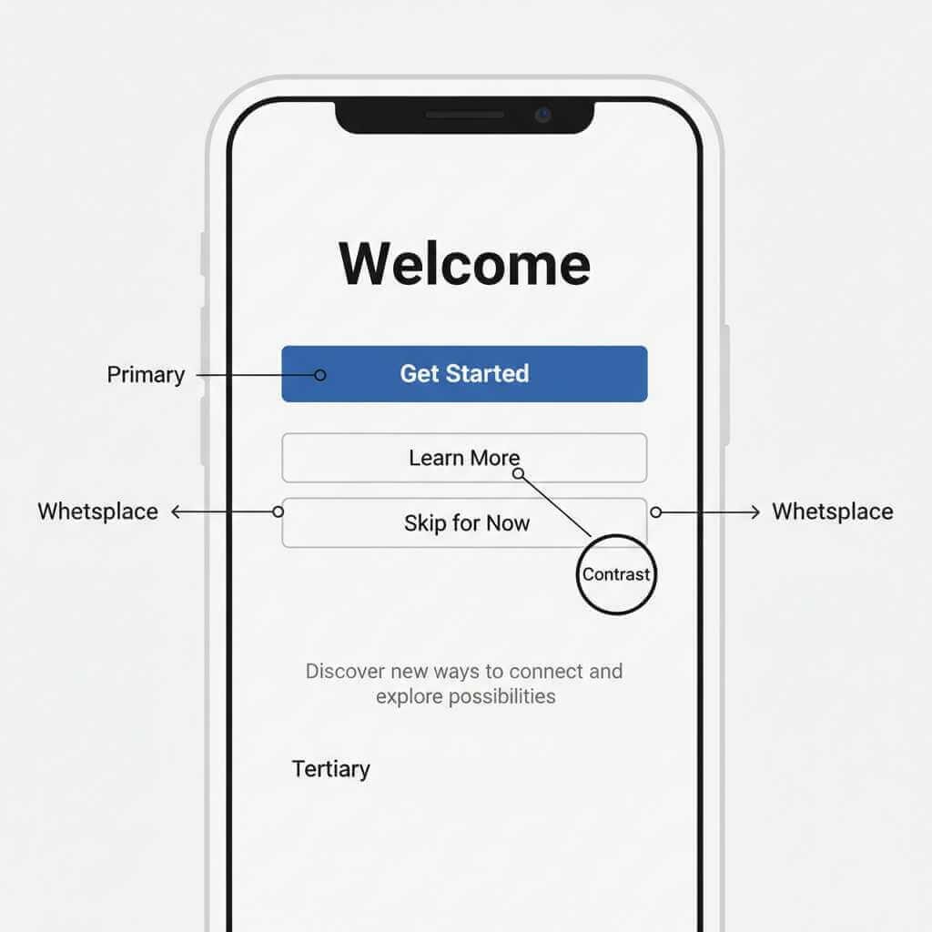 Visual hierarchy example on a smartphone UI with labeled priority levels