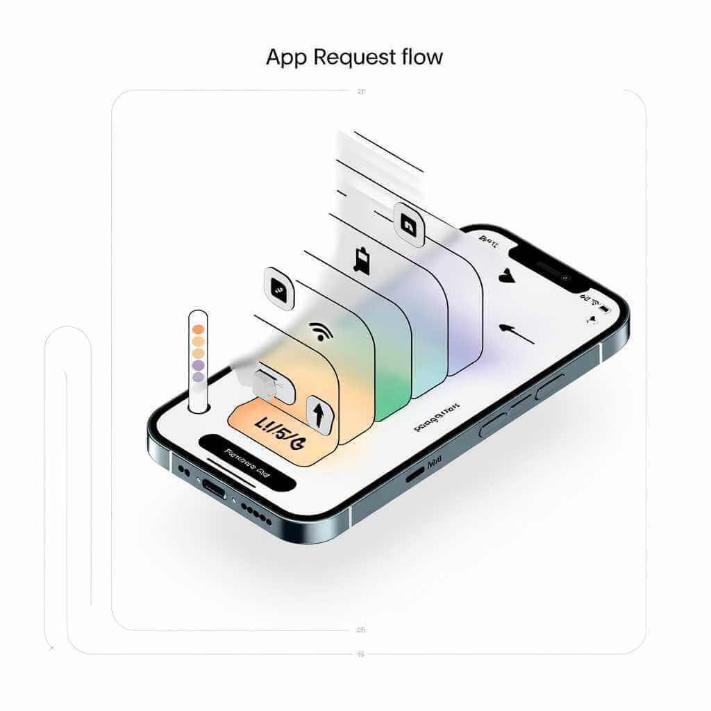 Diagram of app behavior during Wi‑Fi to LTE/5G network switching with retries