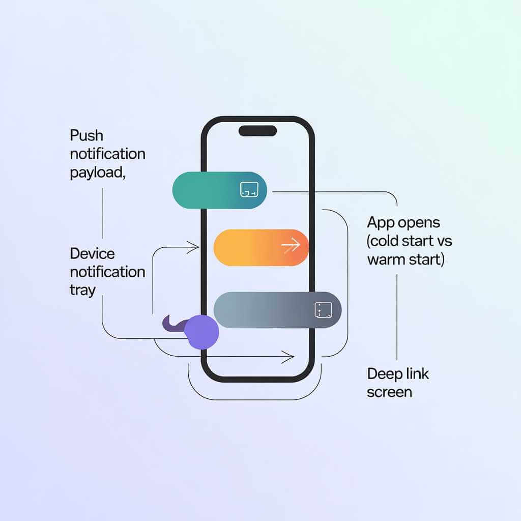 Push notification deep-link flow from payload to correct in-app screen