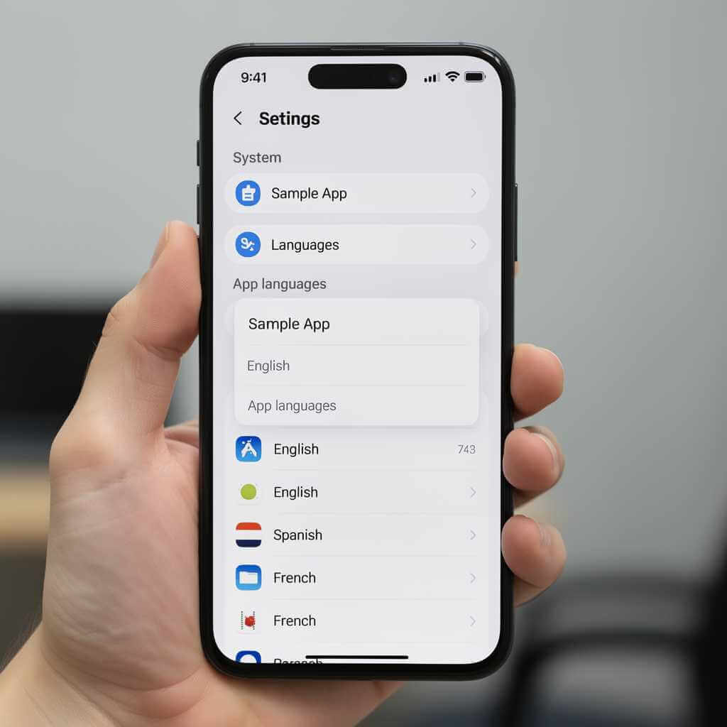 How to change individual app language on Android phone — settings menu screenshot